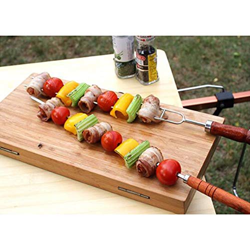 5 Piezas De Acero Inoxidable del Pincho De Carne Plana Barbacoa Brocheta Camping De Catering Barbacoa Juego De Herramientas para Viajes Al Aire Libre,Marrón