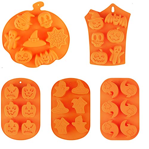 5 piezas de moldes de silicona para hornear de Halloween calabaza fantasma murciélago calavera fantasma moldes de silicona para dulces en forma