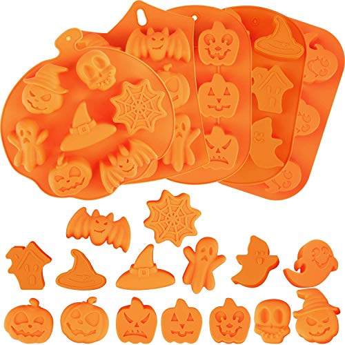 5 piezas de moldes de silicona para hornear de Halloween calabaza fantasma murciélago calavera fantasma moldes de silicona para dulces en forma