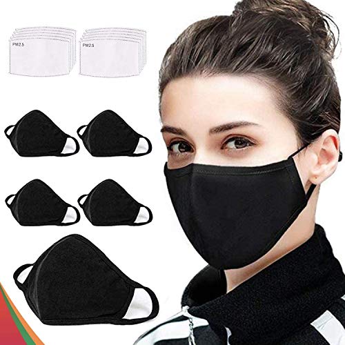 5 protectores a la moda, lavables y reutilizables, de algodón, transpirables, para exteriores, unisex, 10 filtros de carbón activado reemplazables