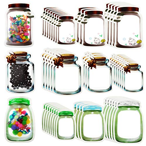 50 Bolsas de Botellas de Tarro de Masón Bolsa de Cremallera de Alimentos Reutilizable Bolsa Sellada de Bocadillo Sándwich Bolsa Fresca de Almacenamiento Hermética Bolsa de Galletas Nueces Dulces
