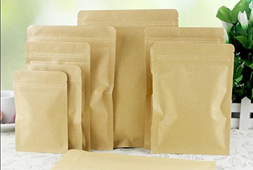 50 bolsas herméticas de papel kraft con papel de aluminio y base plana, 5,5 mm, para hojas de té y frutas deshidratadas, 6 x 8 cm