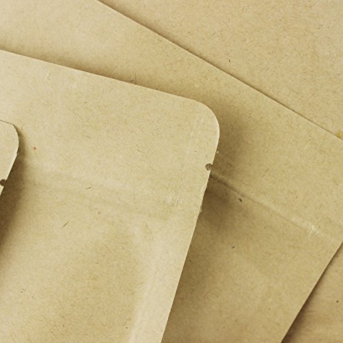 50 bolsas herméticas de papel kraft con papel de aluminio y base plana, 5,5 mm, para hojas de té y frutas deshidratadas, 6 x 8 cm