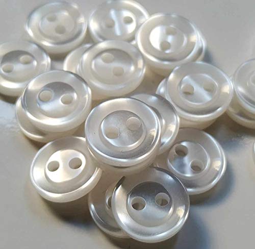 50 Botones de nacar para camisas de 1 cmt. de diamétro, color blanco de 2 agujeros - FABRICADO Y ENVIADO desde España