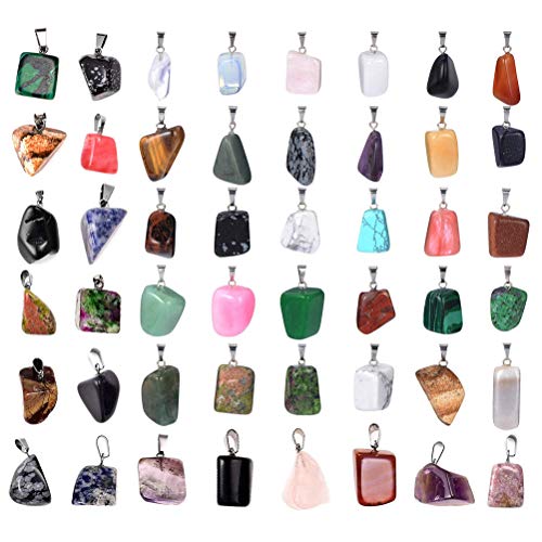 50 colgantes irregulares con piedras de curación y piedras de cristal, colgantes de cuarzo para collares, joyería y bolsa de almacenamiento.