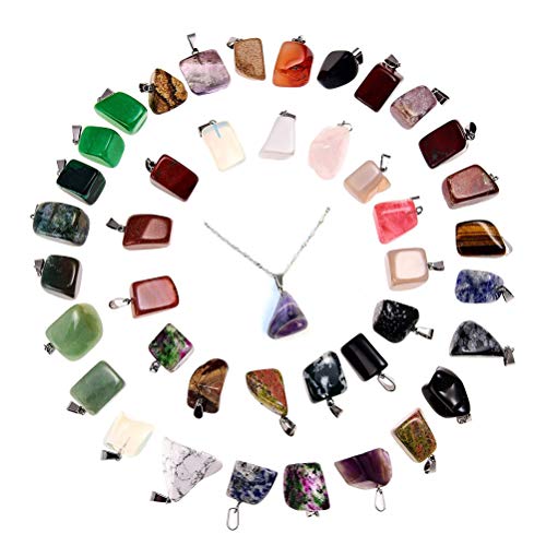 50 colgantes irregulares con piedras de curación y piedras de cristal, colgantes de cuarzo para collares, joyería y bolsa de almacenamiento.