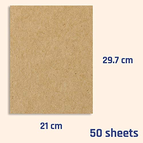 50 hojas, Papel Kraft Marrón Carton A4, 200 g/m²