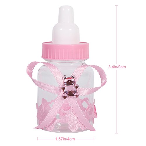 50 Piezas Botella de Caramelo, Caja Biberones Plastico Botellas Caja de Caramelo Set Botella Dulces Caja de Dulces para Fiesta de Baby Shower, 4 × 9 cm (Rosa)
