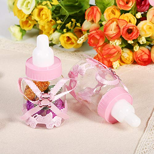 50 Piezas Botella de Caramelo, Caja Biberones Plastico Botellas Caja de Caramelo Set Botella Dulces Caja de Dulces para Fiesta de Baby Shower, 4 × 9 cm (Rosa)