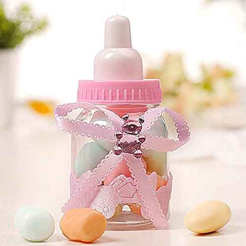 50 Piezas Botella de Caramelo, Caja Biberones Plastico Botellas Caja de Caramelo Set Botella Dulces Caja de Dulces para Fiesta de Baby Shower, 4 × 9 cm (Rosa)