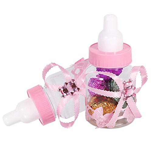 50 Piezas Botella de Caramelo, Caja Biberones Plastico Botellas Caja de Caramelo Set Botella Dulces Caja de Dulces para Fiesta de Baby Shower, 4 × 9 cm (Rosa)