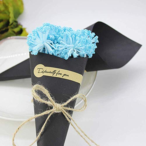50 Piezas Conos de Arroz para Boda, Bolso boda para confeti o bolsa cucuruchos de papel kraft cono de arroz, cuerda de cáñamo, cinta de doble cara, etiqueta adhesiva (Color Negro)