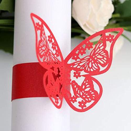 50 piezas Mariposa Anillo de servilleta de Papel Chic Mariposa Anillos de servilleta de reemplazo Hueco del Corte del Papel de la servilleta Hebillas para Boda Bautismo Cumpleaños (Color al azar)
