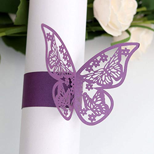 50 piezas Mariposa Anillo de servilleta de Papel Chic Mariposa Anillos de servilleta de reemplazo Hueco del Corte del Papel de la servilleta Hebillas para Boda Bautismo Cumpleaños (Color al azar)