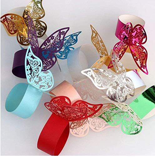50 piezas Mariposa Anillo de servilleta de Papel Chic Mariposa Anillos de servilleta de reemplazo Hueco del Corte del Papel de la servilleta Hebillas para Boda Bautismo Cumpleaños (Color al azar)