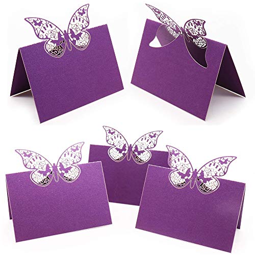 50 Tarjetas de Asiento Mariposa, Tarjetas de Lugar, Tarjeta de Lugar de Mariposa Cortada con Láser, para Decoración de Fiestas, Reuniones, Suministros de Boda (5 Colores)