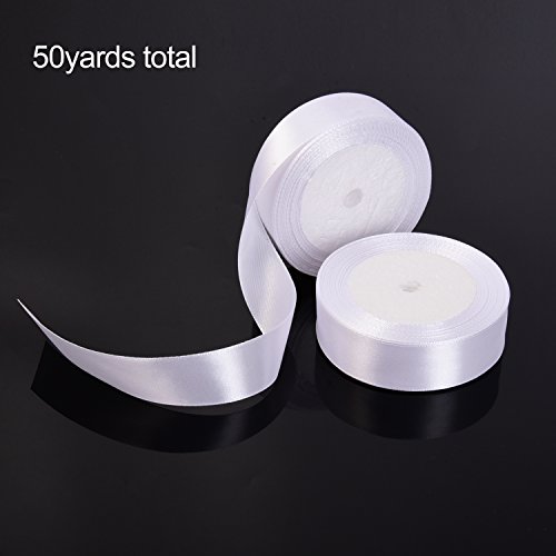 50 Yardas por 1 Pulgada Cinta de Satén Blanca Cinta para Decoración Cinta de Artesanía, 25 Yardas Cada Rollo, 2 Rollos en Total