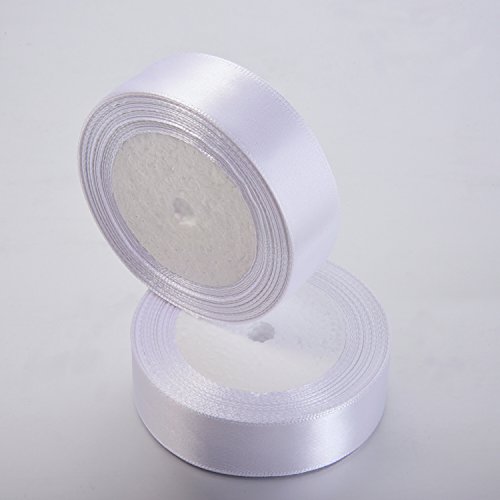 50 Yardas por 1 Pulgada Cinta de Satén Blanca Cinta para Decoración Cinta de Artesanía, 25 Yardas Cada Rollo, 2 Rollos en Total