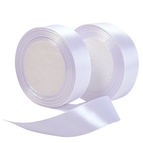 50 Yardas por 1 Pulgada Cinta de Satén Blanca Cinta para Decoración Cinta de Artesanía, 25 Yardas Cada Rollo, 2 Rollos en Total