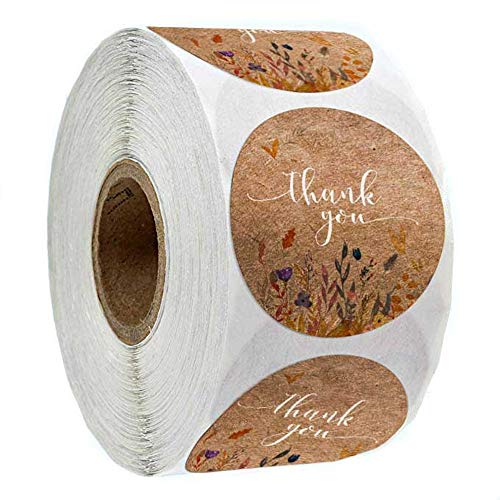 500 pegatinas redondas de agradecimiento con diseño de flores para bodas, fiestas, hechas a mano, para sellar álbumes de recortes, suministros de panadería, pegatinas de boda de 2,54 cm