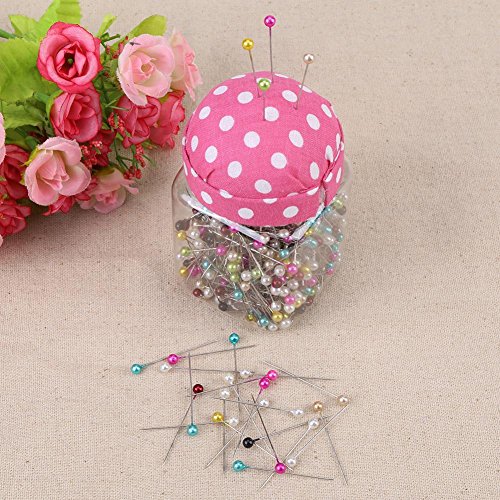 500 Piezas Alfileres Rectos de Cabeza de Perla Redonda de Coser con Alfiletero y Caja Plásticos para Manualidades de Costura y Decoraciones（Plastico）