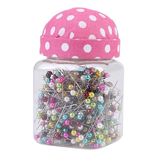 500 Piezas Alfileres Rectos de Cabeza de Perla Redonda de Coser con Alfiletero y Caja Plásticos para Manualidades de Costura y Decoraciones（Plastico）