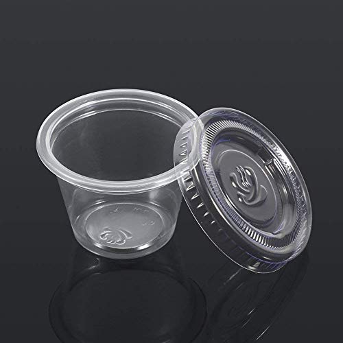 50pcs Plástico Tazas de Salsa 2oz Alimentos Grado PP Condimento Taza Desechables Taza Ensalada Plato para Degustación Contenedor de Almacenamiento de Comida para Llevar Plástico