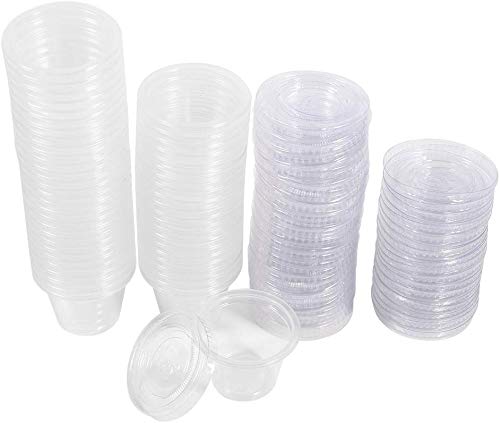 50pcs Plástico Tazas de Salsa 2oz Alimentos Grado PP Condimento Taza Desechables Taza Ensalada Plato para Degustación Contenedor de Almacenamiento de Comida para Llevar Plástico