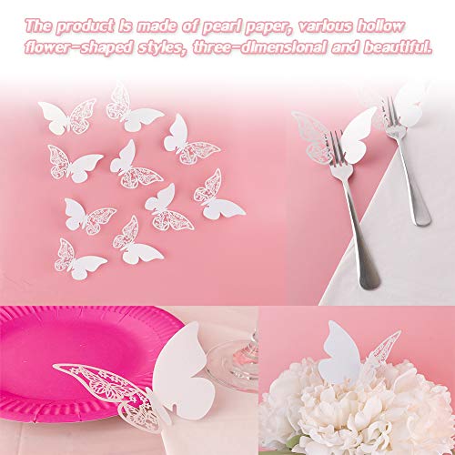 50Pcs Tarjeta de Copa Mariposa Y Corazón 3D Hollow Mariposa Y Corazón Nombre Lugar para Boda Invitaciones Regalo Detalle de Boda Cumpleaño Communion Blanco