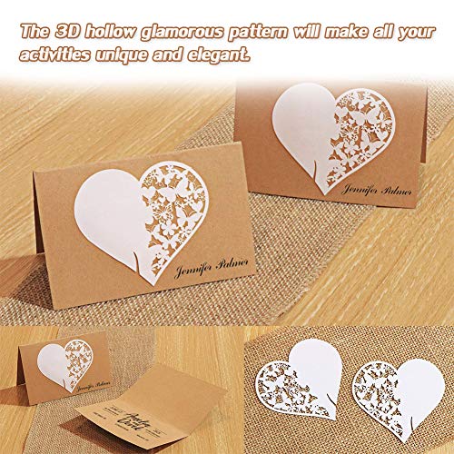 50Pcs Tarjeta de Copa Mariposa Y Corazón 3D Hollow Mariposa Y Corazón Nombre Lugar para Boda Invitaciones Regalo Detalle de Boda Cumpleaño Communion Blanco