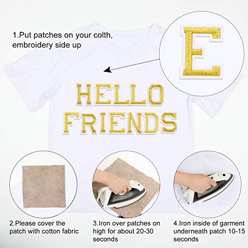 52 Piezas Parche de Planchar en Letras Apliques de Alfabetos de Costura con Letra Adhesiva Planchada Parche Decorativa de Reparación Bordado de A-Z para Zapatos Sombrero Bolsa Ropa (Dorado)