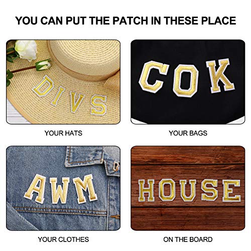 52 Piezas Parche de Planchar en Letras Apliques de Alfabetos de Costura con Letra Adhesiva Planchada Parche Decorativa de Reparación Bordado de A-Z para Zapatos Sombrero Bolsa Ropa (Dorado)