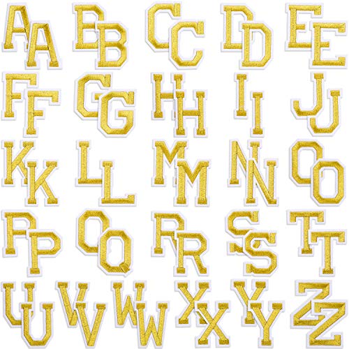 52 Piezas Parche de Planchar en Letras Apliques de Alfabetos de Costura con Letra Adhesiva Planchada Parche Decorativa de Reparación Bordado de A-Z para Zapatos Sombrero Bolsa Ropa (Dorado)