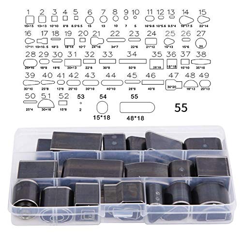 55Pcs Herramienta de perforación de cuero Conjunto de cortador de perforación hueco de un agujero Conjunto de troqueles de perforación de forma redonda de corte de cuero Herramienta de joyería DIY de