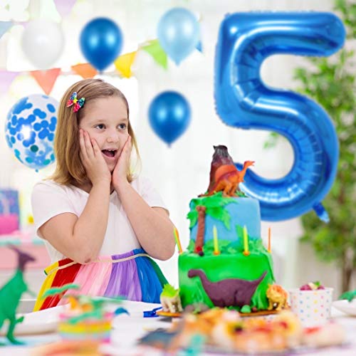 5er Cumpleaños Bebe Globos Decoracion, Cumpleaños 5 Año Bebe Niño, Globos Numeros 5 Decoracion, Globos de Confeti de Latex Boy Ballon Party Cumpleaños 5 Año