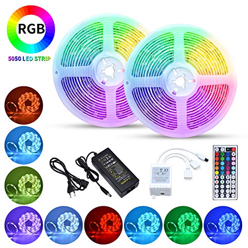 5M Tiras LED |150 leds 5050 RGB SMD Impermeable IP65 | Control Remoto de 44 Claves,Usado para Restaurante, Cocina, Porche,Fiesta,Kit Completo 12V [Clase de eficiencia energética A+++]