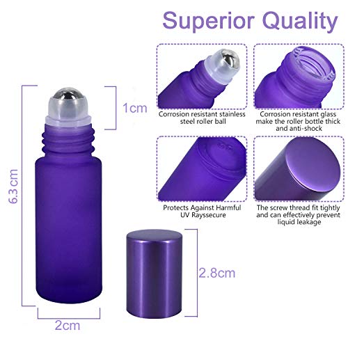6 botellas de 5 ml de aceites esenciales, botellas de rodillo JamHooDirect, rellenables, de vidrio esmerilado, con 1 abridor y 1 cuentagotas, perfecto para aromaterapia, fragancia, perfume