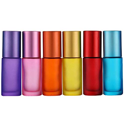 6 botellas de 5 ml de aceites esenciales, botellas de rodillo JamHooDirect, rellenables, de vidrio esmerilado, con 1 abridor y 1 cuentagotas, perfecto para aromaterapia, fragancia, perfume