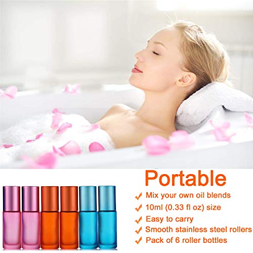 6 botellas de 5 ml de aceites esenciales, botellas de rodillo JamHooDirect, rellenables, de vidrio esmerilado, con 1 abridor y 1 cuentagotas, perfecto para aromaterapia, fragancia, perfume