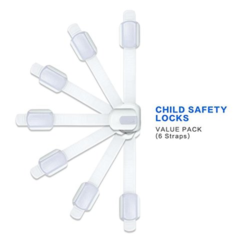 6 correas KEKU para niños con cerradura de seguridad sin herramientas o perforaciones. Tamaño ajustable para armarios, cajones, electrodomésticos, asiento de inodoro, refrigerador, horno, etc.
