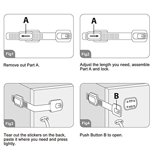 6 correas KEKU para niños con cerradura de seguridad sin herramientas o perforaciones. Tamaño ajustable para armarios, cajones, electrodomésticos, asiento de inodoro, refrigerador, horno, etc.
