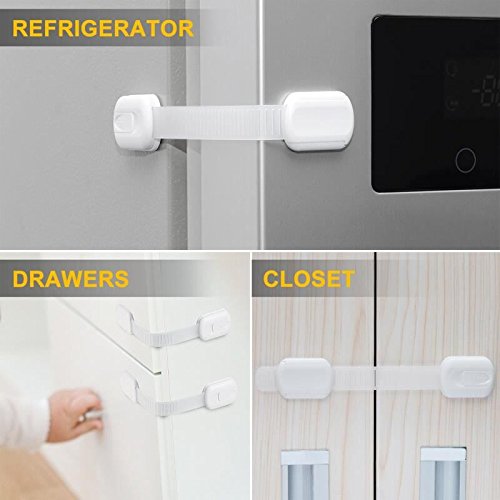 6 correas KEKU para niños con cerradura de seguridad sin herramientas o perforaciones. Tamaño ajustable para armarios, cajones, electrodomésticos, asiento de inodoro, refrigerador, horno, etc.