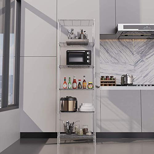 6 estantes de cocina con ganchos laterales de cromo 54 x 29 x 160 cm. (Plata)