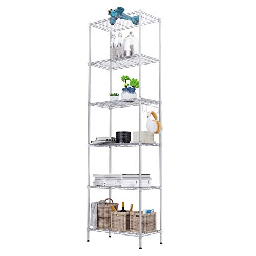 6 estantes de cocina con ganchos laterales de cromo 54 x 29 x 160 cm. (Plata)