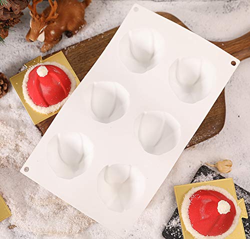 6 Hoyos Sombrero de Navidad Mousse Cake molde Cupcake Making Molde Fondant Moldes para Pastel de Chocolate Mousse de Postre Moldes, Blanco