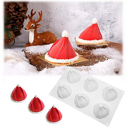 6 Hoyos Sombrero de Navidad Mousse Cake molde Cupcake Making Molde Fondant Moldes para Pastel de Chocolate Mousse de Postre Moldes, Blanco