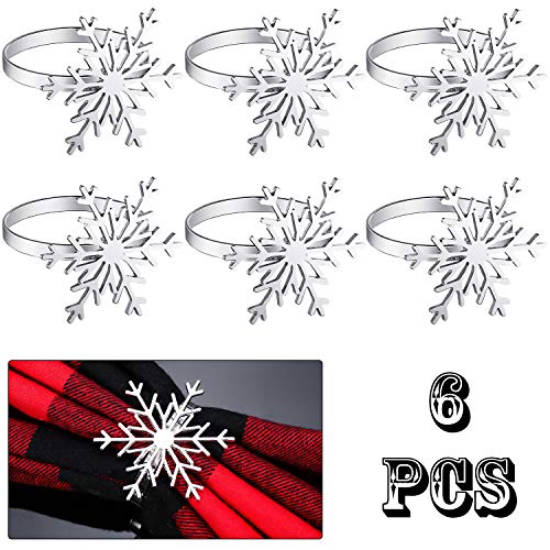 6 Piezas Anillos de Servilleta de Copo de Nieve de Navidad Anillos Soportes de Servilleta para Decoración de Mesa de Fiesta de Navidad (Plateado)