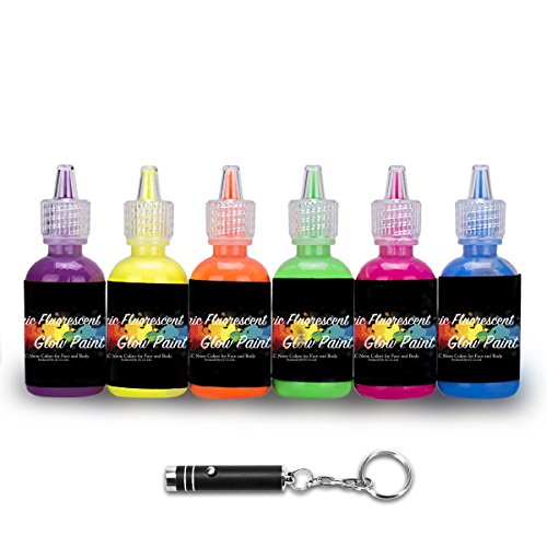 [6 X 28 ml.]iLC Pintura Corporal Pintar Neón Fluorescente Color UV Luz Negra Arte Fosforescente Maquillaje Autoluminosa Luminiscente Resplandeciente en Oscuridad
