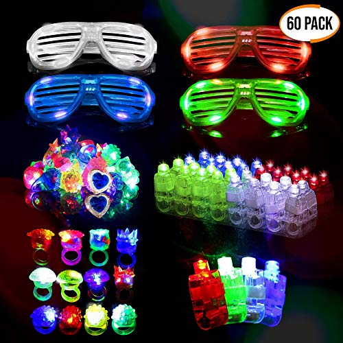 60 LED Dedos, Anillos Luces, Gafas Shutter Luz Juguetes - Neón Anillo Gafas Luminoso Juguete Creativo Y Para Fiestas Con Parpadeantes Regalos Para Cumpleaños Fiesta, Halloween niño Juguetes