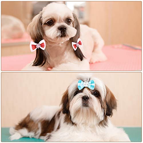 60 Piezas de Arcos de Pelo de Perro con Bandas de Goma Lazos de Pelo de Perro de Diseño Múltiple Arco Lindo Colorido Tocados de Pares de Diamantes Perla Flor Falso de Perro con Peine para Mascotas